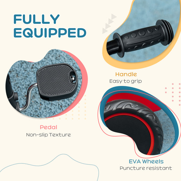 Grand tricycle avec siège réglable, ceinture de sécurité, deux paniers de rangement, rouge