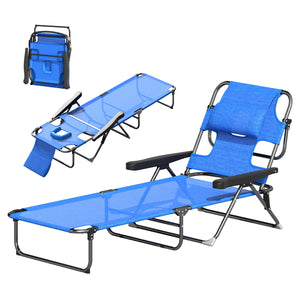 Folding Lounge Chair w/ Reclining Back, Dark Blue