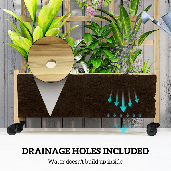 Jardinière en bois avec treillis sur roulettes