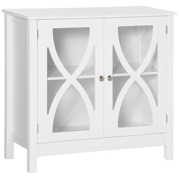 Buffet de cuisine avec porte vitrée, salon, blanc
