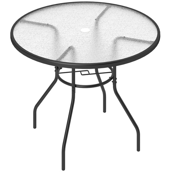 39.4" Round Garden Table with Umbrella Hole, Glass Top and Steel Frame
