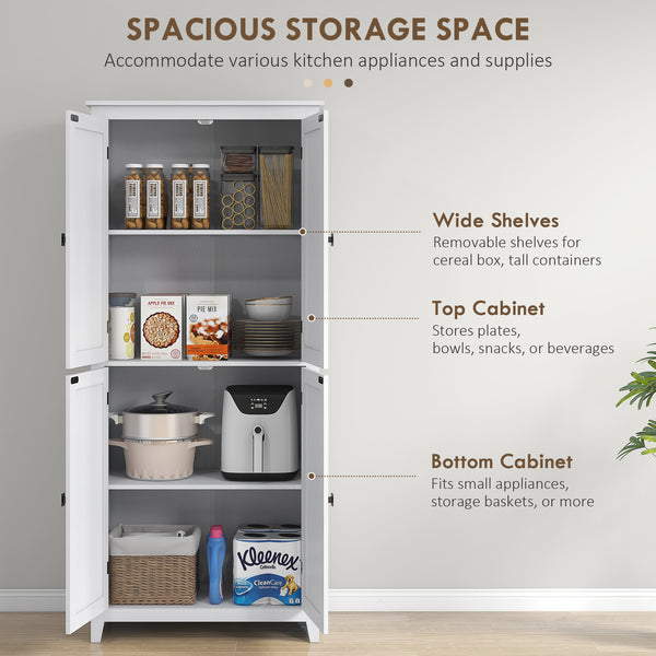 Armoire de rangement autoportante 72 po avec portes et étagères, blanche