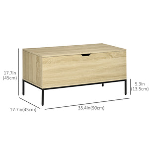 Banc de rangement relevable avec charnières de sécurité et pieds en acier, naturel