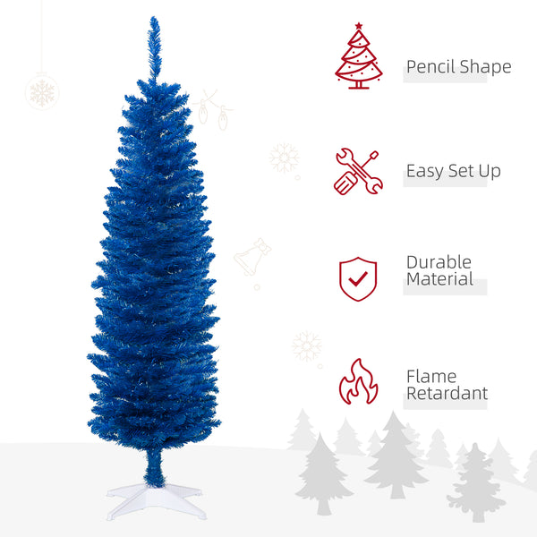 Sapin de Noël artificiel bleu mince de 5 pieds
