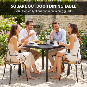 Outdoor dining table for 4 with metal legs, black