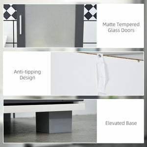 Meuble de rangement de salle de bain avec portes en verre mat et étagères à 5 niveaux, blanc et gris