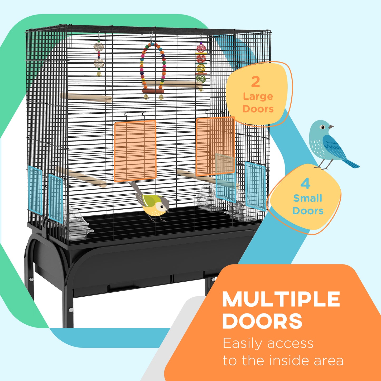 Cage à oiseaux pour perruches, canaris, pinsons, inséparables, perruches, avec support roulant, jouets, noir