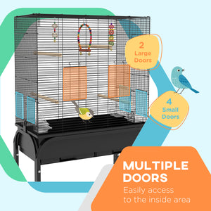 Cage à oiseaux pour perruches, canaris, pinsons, inséparables, perruches, avec support roulant, jouets, noir