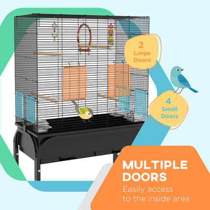 Cage à oiseaux pour perruches, canaris, pinsons, inséparables, perruches, avec support roulant, jouets, noir