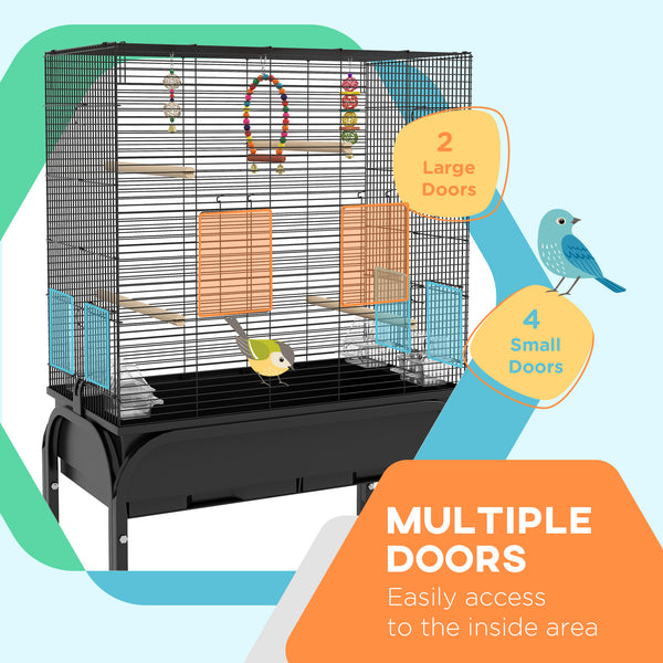 Cage à oiseaux pour perruches, canaris, pinsons, inséparables, perruches, avec support roulant, jouets, noir