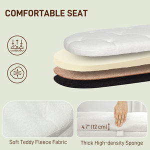 Banc de chambre avec rangement capitonné en polaire, blanc