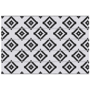 Tapis d'extérieur réversible pour patio, tapis en paille plastique 6' x 9' pour jardin, terrasse, plage, camping, noir et blanc