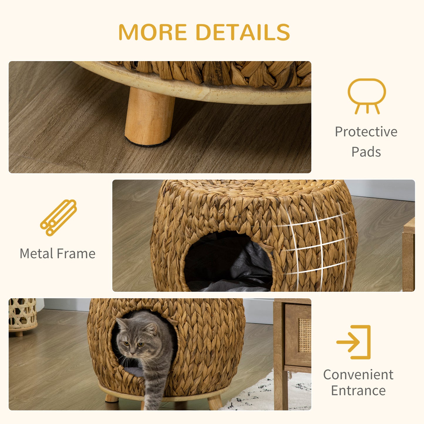 PawHut Wicker Cat Bed with Washable Cushion, Raised Rattan Cat Bed for Indoor Cats, Light Brown