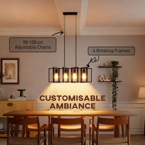 Luminaire suspendu linéaire style ferme, avec 4 abat-jour rotatifs et hauteur réglable, noir