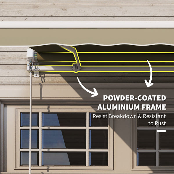 8'x7' Patio Awning Manual Retractable Sun Shade Outdoor Deck Canopy Shelter, Khaki