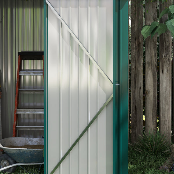 Abri de jardin en acier avec porte verrouillable simple, vert