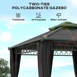 9' x 10' Outdoor Hardtop Gazebo Canopy w/ Double PC Roof, Steel Frame, Nettings, Curtains for Garden Lawn Deck, Black
