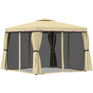 Gazebo 10 x 10 avec parois latérales en filet zippées et structure en aluminium, beige