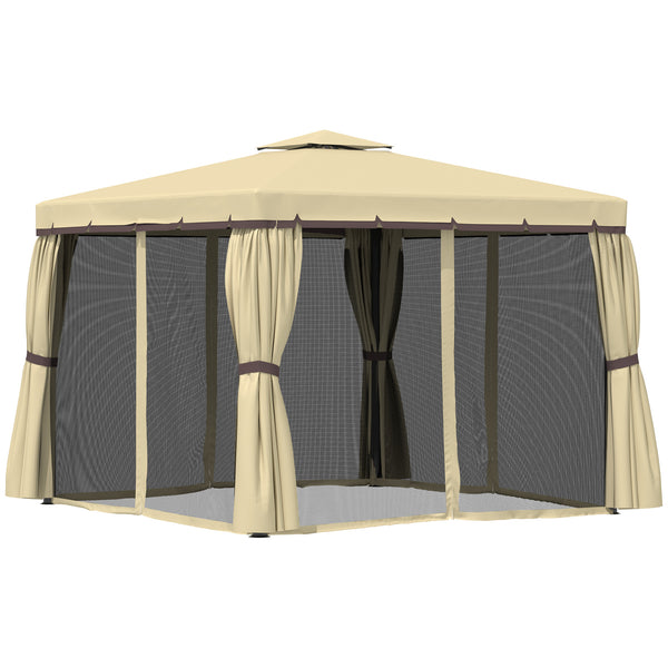 Gazebo 10 x 10 avec parois latérales en filet zippées et structure en aluminium, beige