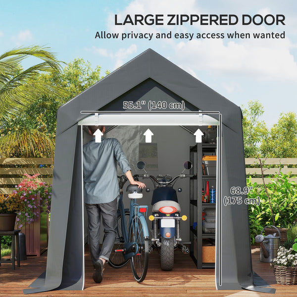 Portable garden shed with roll-up door, dark grey