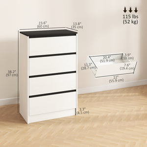 High chest of drawers with 4 drawers - white wood effect.
