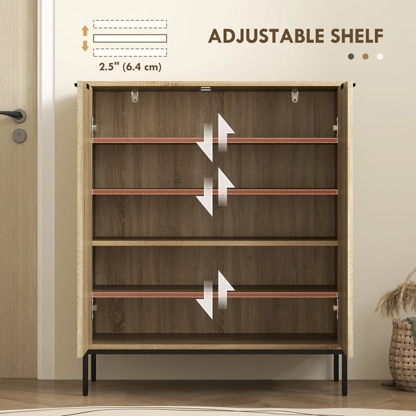 Meuble à chaussures pour 15 paires avec portes et étagères réglables pour couloir, chêne