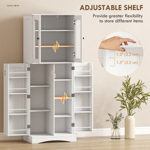 Armoire de cuisine avec portes en acrylique à fermeture amortie, 10 étagères et 8 supports de porte, blanche.