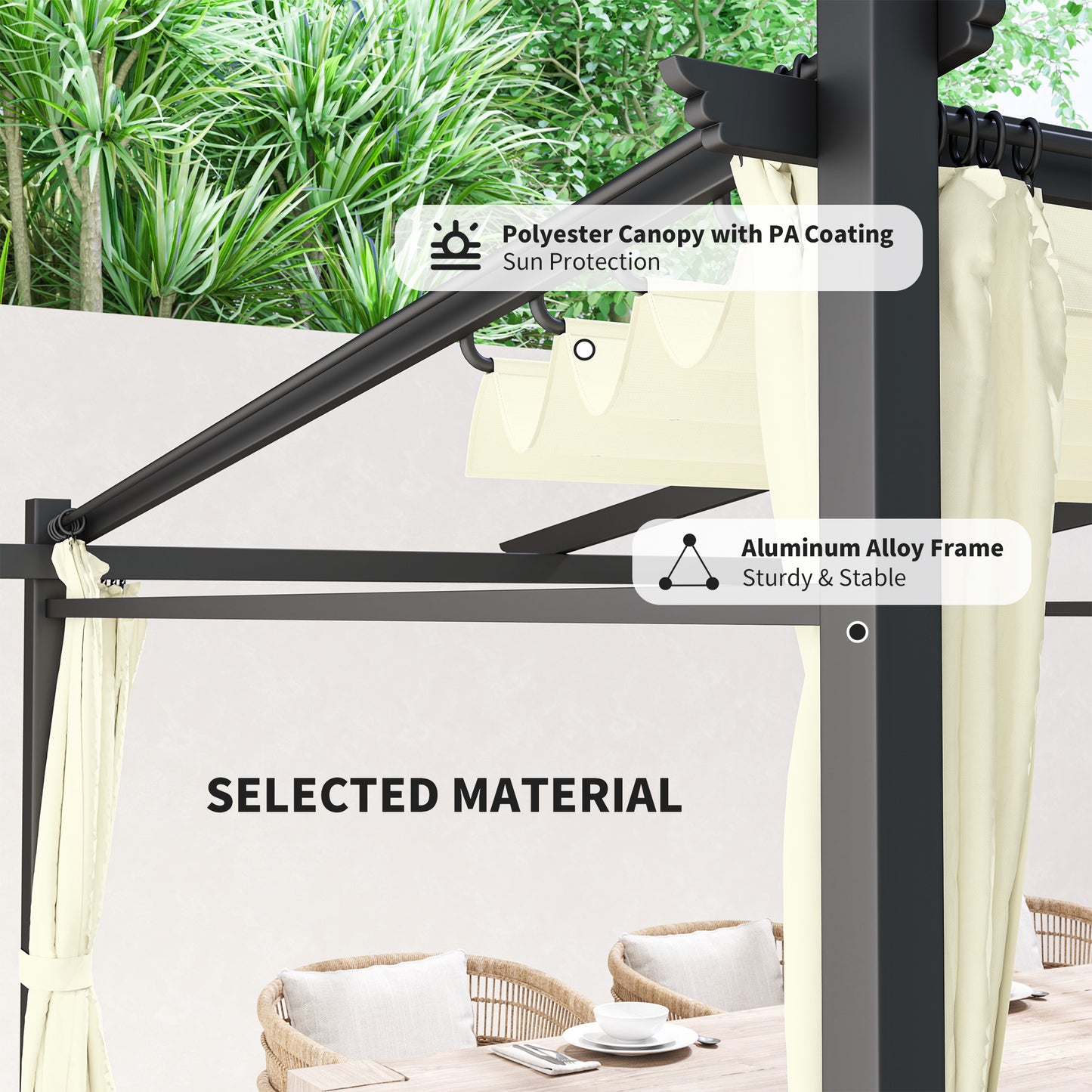 Pergola métallique avec toit coulissant, pergola rétractable, 3 m x 3 m, beige