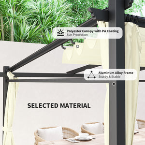 Pergola métallique avec toit coulissant, pergola rétractable, 3 m x 3 m, beige