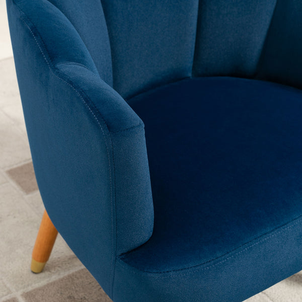 Fauteuils d'appoint avec assise rembourrée, accoudoirs et pieds en bois, bleu