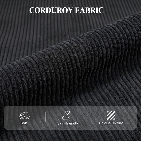 Corduroy Home Theater Seating, Push Back Recliner Chair with Padded Seat for Living Room, Black