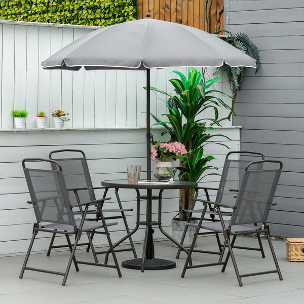 Ensemble de salle à manger d'extérieur 6 pièces pour 4 personnes avec parasol