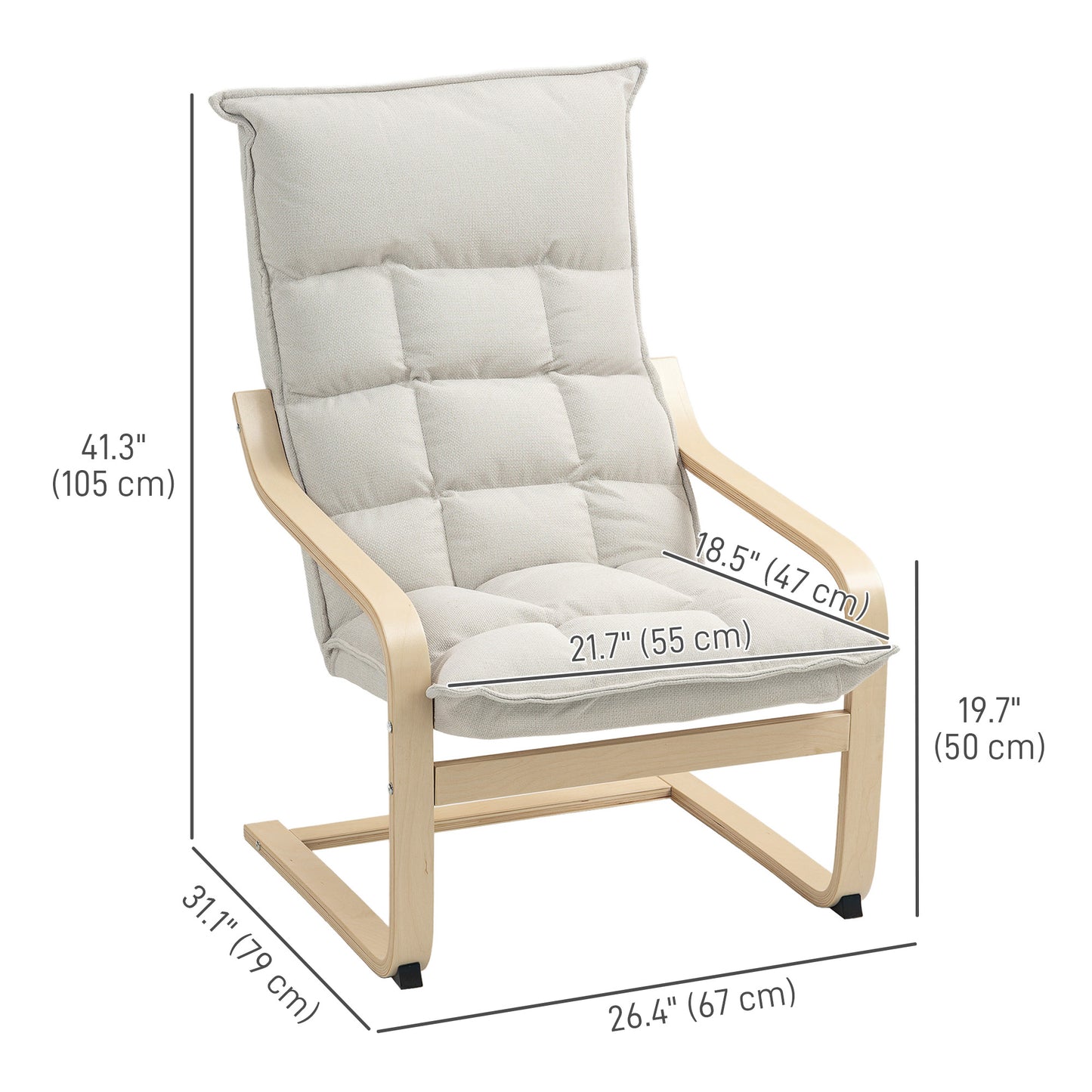 Fauteuil d'appoint rembourré avec pieds et accoudoirs incurvés, blanc crème