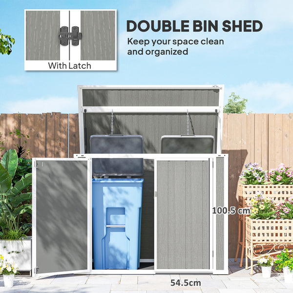 Abri de jardin pour poubelle horizontale extérieure avec couvercle à chaîne, gris