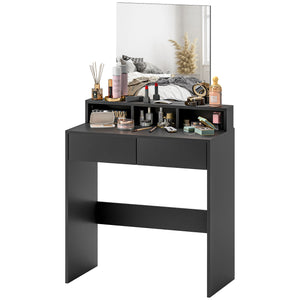 Coiffeuse avec miroir, tiroirs et compartiments, noire
