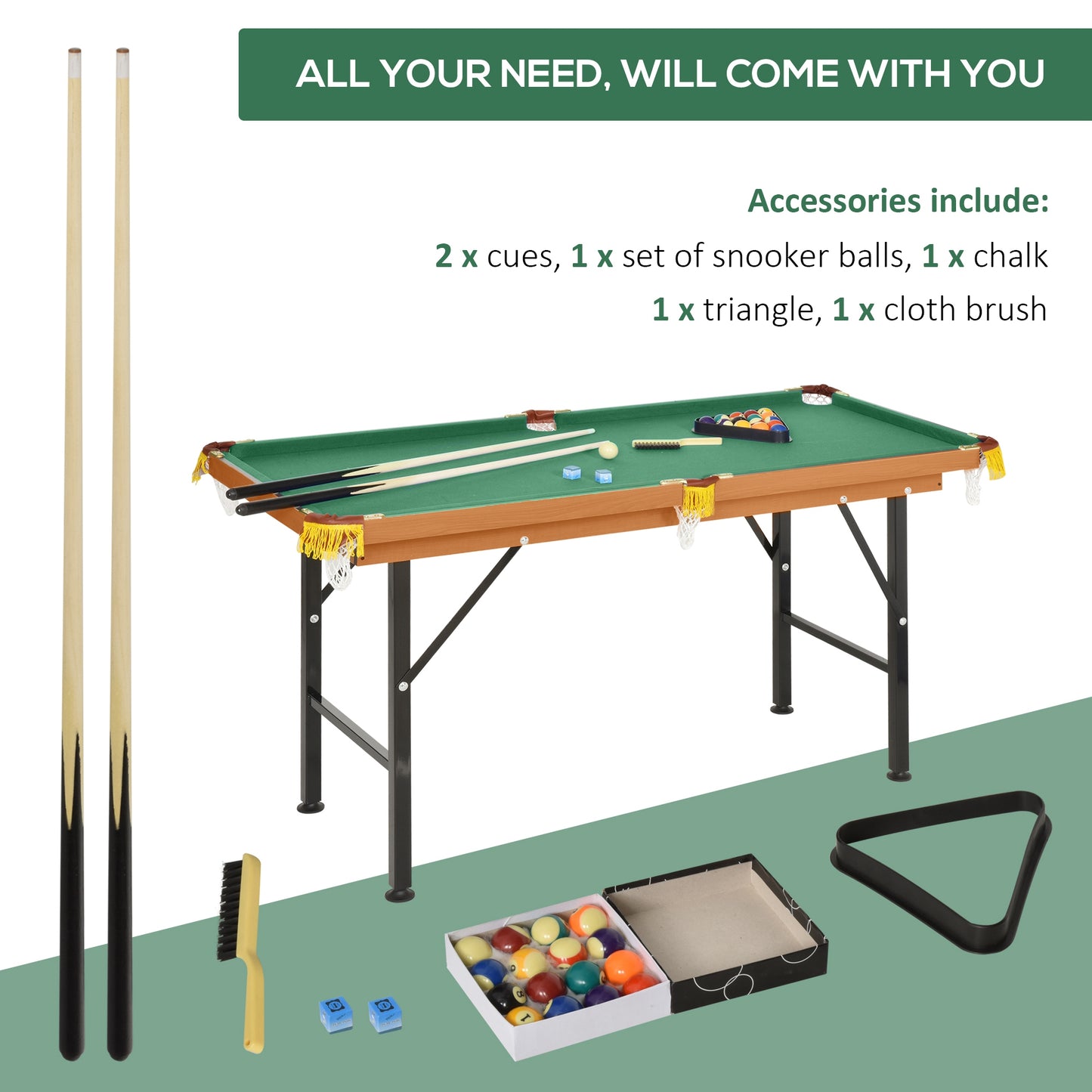 Mini table de billard portable 54,3" L avec queues, boule, craie et support pour enfants