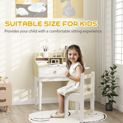 Ensemble bureau et chaises pour enfants, avec étagères de rangement et tiroir, de 3 à 10 ans, blanc