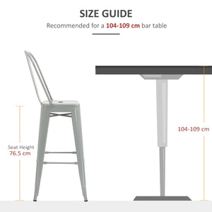 Set of 4 industrial-style metal bar stools, silver grey