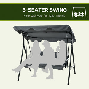 3-Seater Outdoor Porch Swing with Adjustable Canopy, Patio Swing Chair for Garden, Poolside, Backyard, Grey