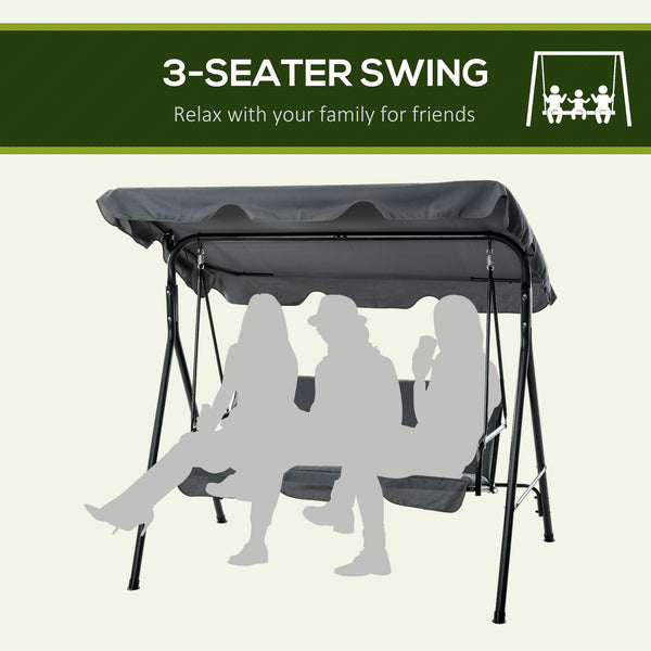 3-Seater Outdoor Porch Swing with Adjustable Canopy, Patio Swing Chair for Garden, Poolside, Backyard, Grey