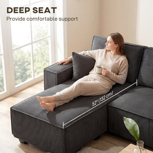 U-shaped modular corner sofa with double chaise longue and spring cushions, dark grey