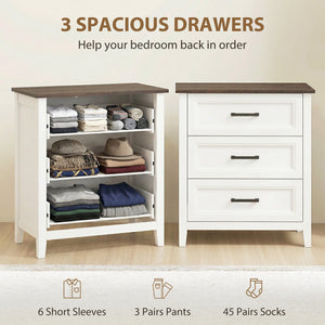 Commode à 3 tiroirs pour chambre à coucher, blanc