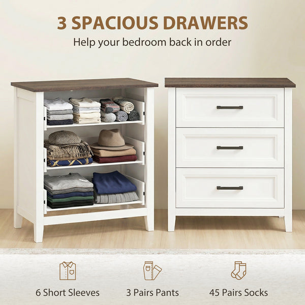 Commode à 3 tiroirs pour chambre à coucher, blanc