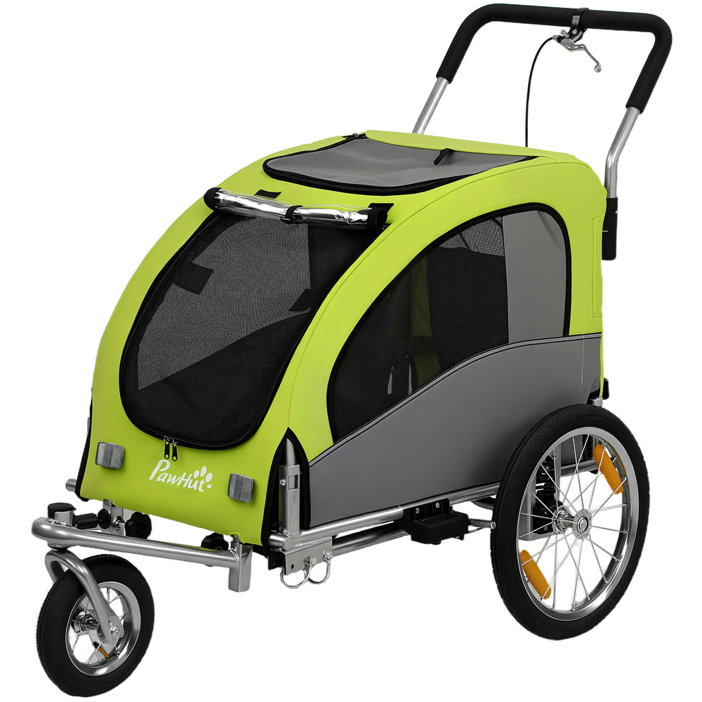 Remorque vélo pour chien 2 en 1, poussette pliable et remorque avec suspension, attelage universel pour vélo, verte