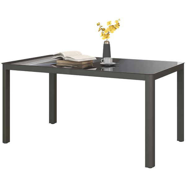 Table de jardin en aluminium avec plateau en verre, grise