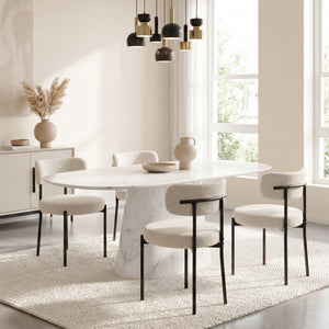 Set of 4 modern kitchen chairs with Berber fleece upholstery and steel legs for the living room, beige