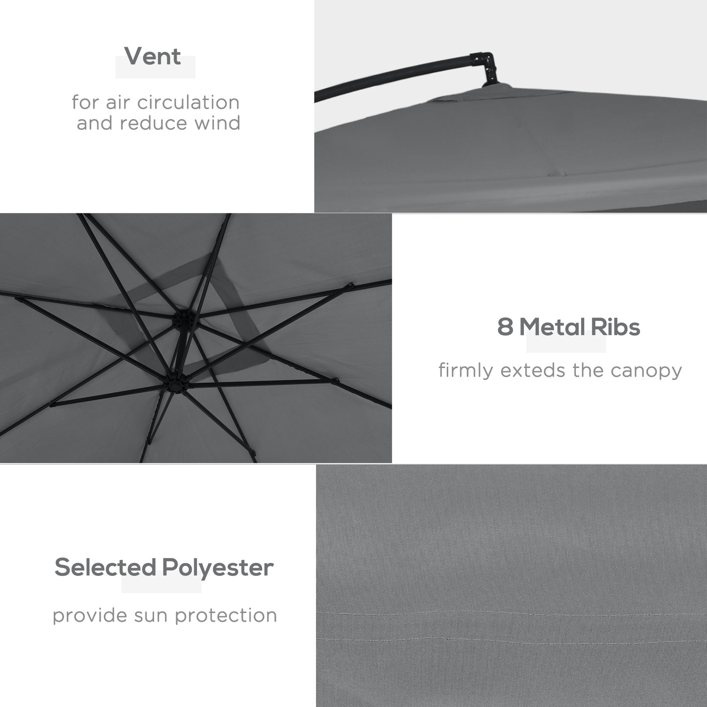 Outsunny Offset Patio Umbrella with Net and Umbrella Base, Adjustable Cantilever Canopy with Cross Base, Weight Plates &amp; 8 Ribs |
