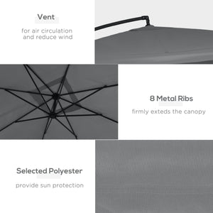 Parasol de terrasse déporté avec moustiquaire et base, gris foncé