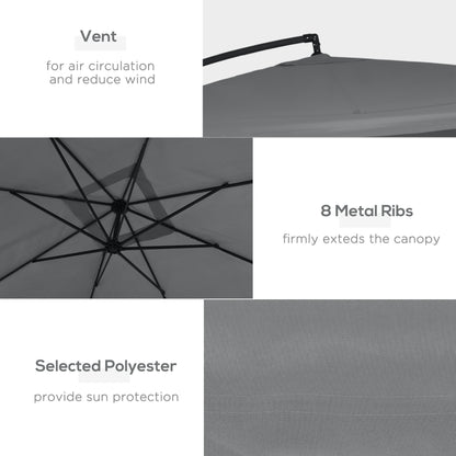 Outsunny Offset Patio Umbrella with Net and Umbrella Base, Adjustable Cantilever Canopy with Cross Base, Weight Plates &amp; 8 Ribs |