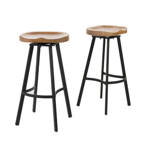 Ensemble de 2 tabourets de bar pivotants de style industriel avec cadre en fer finition rouille, assise en pin, aucun assemblage requis, naturel